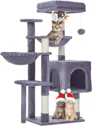 39.4-Inch Cat Tree Tower with Scratching Posts, Hammocks, and Plush Perch