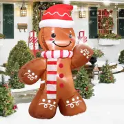 4 Feet Inflatable Gingerbread Man Christmas Decoration with Santa Hat LED Lig...