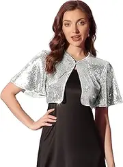 [Allegra K] Sequin Jacket for Women's Sparkly Bolero Crop Glitter Shrug