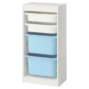 TROFAST storage combination with boxes, white white/light blue, 46x30x95 cm