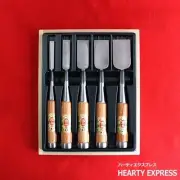 Japanese Chisel Set of 5 Oiire Nomi Akagashi Handle Single Bevel Miyanaga Boxed
