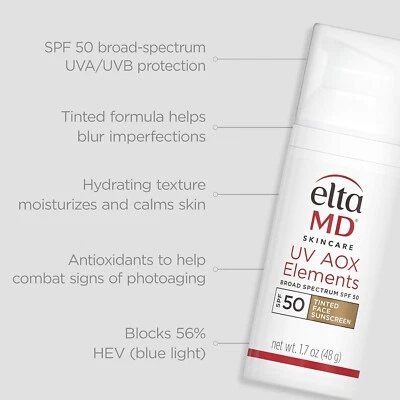 EltaMD UV AOX Elements Tinted Mineral Face Sunscreen restore premature aging NEW