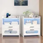 Bedside Table Set of 2, Nightstand with 2 Drawers and RGB LED Light, Side Table