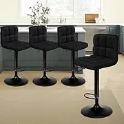 ALFORDSON Bar Stool 4Pcs Adjustable Kitchen Barstools Ralph Swivel Counter Dining Chair in 62-83cm Fabric Seat Height for Home Bar Dining Room (All Black)