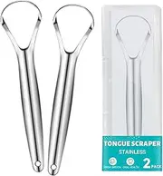 EZ COZY 2 Pack Tongue Scraper, Reduce Bad Breath, Stainless Steel Tongue Scraper for Adults, Metal Tongue Cleaner for Oral Care and Fresher Breath, Easy to Use Tongue Scraper with Case