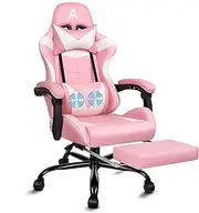 ALFORDSON Gaming Chair Racing Ergonomic Office Chair with Extra Large Lumbar Cushion Leather Swivel Home Desk Computer Chair with Footrest Executive Task Chair Recliner E-Sport Chair (Pink)