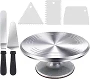 Cake Turntable, Ohuhu Aluminium 12'' Cake Decorating Kit Supplies Rotating Cake Stand Revolving Spinner Table Baking Kits with 2 Icing Spatula 3 Comb Icing Smoother Professional Lazy Susan Decor Gift