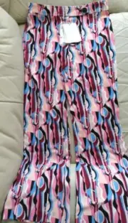 Emilio Pucci Multicolor Pink Abstract Print Pants IT 36 Viscose Stretch Cady