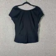 Ann Taylor Top Womens 8P Black Crossback Cut Out Short Sleeve Casual Party