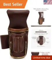 Comfortable Leather Tool Pouch - 5 Pocket Design with Hammer Holder & Clip-On