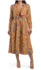 House Of Harlow Mustard Tie Front Floral Maxi Dress Snap Buttons Medium
