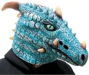 Fun World Undead Ice Dragon Halloween Latex Over Head Mask, For Adult, Blue W...