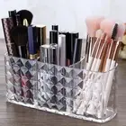 Clear Makeup Brush Storage Boxes 3 Grids Eyelash Brushes Organizer Desk
