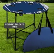 Pop-Up Portable Folding Beach Picnic Table w/ Cupholders Blue Stripes Carry Bag