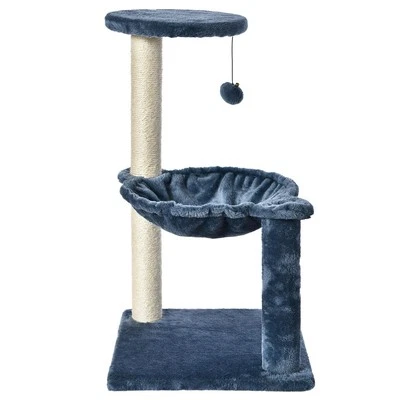 3-Level Cat Tower with Hammock and Sisal Post 26.7inch Blue Soft Faux Fur