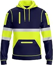 NOROZE Mens Hi-Viz Pullover Hoodie Grey Reflective Tape High Visibility Safety Coat with 4 Zip Utility Phone & Gadget Pockets Sweatshirt Top Jacket UK Size S-XXL