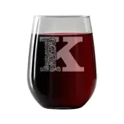 Monogram K | Stemless Wine Glass 17oz | Free wine/food pairing card