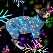 Christmas Print Cat Romper Catsuit Pyjamas Sphynx Jumper Jumpsuit Devon Rex Coat