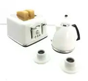 Doll House Accessories 1:12th Mini - 1 Set Toaster Kettle & 2 Cups & Saucers