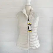 NWT Nicole Miller Original Ivory reversible quilted soft faux fur zip vest, S