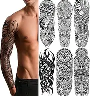 Totem Tribal Temporary Tattoo Sleeves, Full Arm Large Polynesian Hawaiian Tribal Fake Tattoos Sleeve For Men Women Adult, Black Viking Maori Temp Tatoo Sticker Leg Body Art Makeup, 6-Sheet