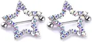 [Niaspi] Rhinestone Star Nipple Barbell Rings Colorful Star Shape Nipplerings Nipple Piercing Studs Stainless Steel 14G Nipple Rings Shields Body Piercing Jewelry, Stainless Steel, rhinestones