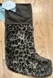 Nicole Miller Grey Leopard Faux Fur Christmas Stocking 22" New With Tags