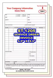 JOB SERVICE WORK ORDER / REPAIR INVOICE 2 or 3 Part Carbonless