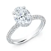 1.65Ct Oval Cut Under Halo Micro Pave Natural Diamond Engagement Ring H VVS1 GIA