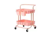 Trolley Cart Storage Utility Rack Shelf Organiser Swivel Kitchen 2 Tier PINK