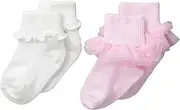 [Jefferies Socks] Baby-Girls Ruffle and Ripple Edge Turn Cuff 2 Pair Pack