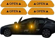 4PCS/Set Car Door Stickers Universal Safety Warning Mark Open High Reflective Tape - Bike Helmet Sticker - Car Motorcycle Accessories Exterior - Night Visibility Safety Sign Tape (Yellow)