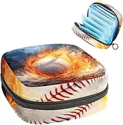 Period Bag,Sanitary Napkin Storage Bag,Baseball in Fire and Water,Tampon Holder for Purse
