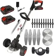 Cordless Grass Trimmer Weed Wacker, 3-in-1 String Trimmer Lawn Edger with 21V Li-ion Battery for Garden and Yard with Wheel, Lightweight Adjustable Height Weed Eater Tool