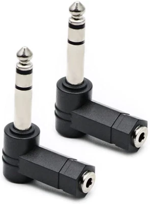 3.5Mm 1/8" Stereo Female to 6.35Mm 1/4" Male 90° Angle Audio Adapter 2-Pack