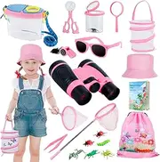 GINMIC Kids Outdoor Explorer Kit, Bug Catcher Kit for Kids, Great Toys Gift for Boys & Girls Age 3-12 Year Old, Outdoor Educational Toy with Hat, Binoculars, Butterfly Net, Bug Collector.