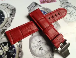 【SUM錶配】大紅色  鱷魚皮紋牛皮錶帶  22收20配蝴蝶扣 替代 沛納海 錶帶適合40mm沛錶