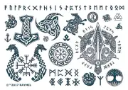 Viking Set 2 Temporary Tattoos Post Malone Gangsta Neck Bucks Tattoo Sleeves 2