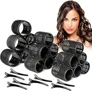 3 Sizes 33PCS Heatless Hair Rollers Curler Set with 15Clips-Hair Rollers for Lift & Volume for Long-Short Hair, Styling Curling Tools DIY Hair Curlers to Sleep In- No Heat Rollers Black.