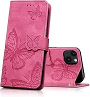 CXTcase Case for iPhone 13 / iPhone 14, Shockproof PU Leather Magnetic Flip Case Wallet with Card Slots and Stand Feature, Rose Red