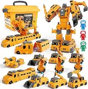 BLF FUN Magnetic Transform Engineering Car for Boys 4-6, Transforming Robot Toys for Kids 5-7, 10 in 1 Construction Vehicles Sets, Boy Birthday Chiristmas Gifts for Boys Age 3 4 5 6 7 8