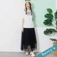 在飛比找momo購物網優惠-【betty’s 貝蒂思】鬆緊腰帶抽皺網紗長裙(黑色)