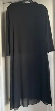 Eileen Fisher Neiman Marcus Black Silk Mock Neck Tunic Side Slits Sheer Skirt