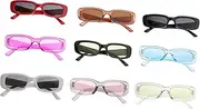 [CALLARON] 9pcs Retro Rectangle Sunglasses for Men Women Stylish Eyewear for Parties Lightweight Tinted Frames Fashionable Colors for Travel
