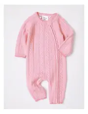 [Sprout] Cable Knit Coverall in Pale Pink