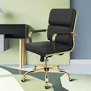 [ALFORDSON] Mid Back Gold Black Office Desk Chair with SGS Listed Gas Lift & Padded Seat, PU Leather Home Ergonomic Office Chair Height Adjustable, Home Office Computer Gaming Chair, Max 150kg