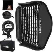 Godox 60x60cm Foldable Softbox 24"x24" Bowens Mount S-Type Bracket with Honeycomb Grid and Carrying Bag for Outdoor Wedding Shooting Professional Photograph Camera Flash Lighting Kit