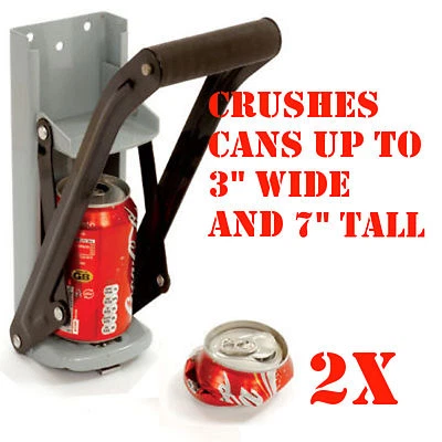(2) 16oz CAN CRUSHER Aluminum Can Crusher Bottle Opener Wall Mount 2n1 EZ Crush