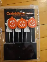 NEW CRATE & BARREL PUMPKIN GHOST WOOD HALLOWEEN COCKTAIL PICKS