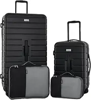 [Travelers Club] Wrangler Tall Trunk Luggage 4 Piece Set, Black, 17 x 13 x 31 inches, Tall Trunk Luggage 4 Piece Set